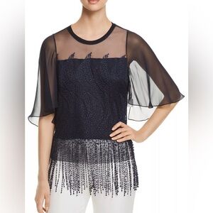 ELIE TAHARI Noreen Fringe Navy Top MED. Excellent Condition